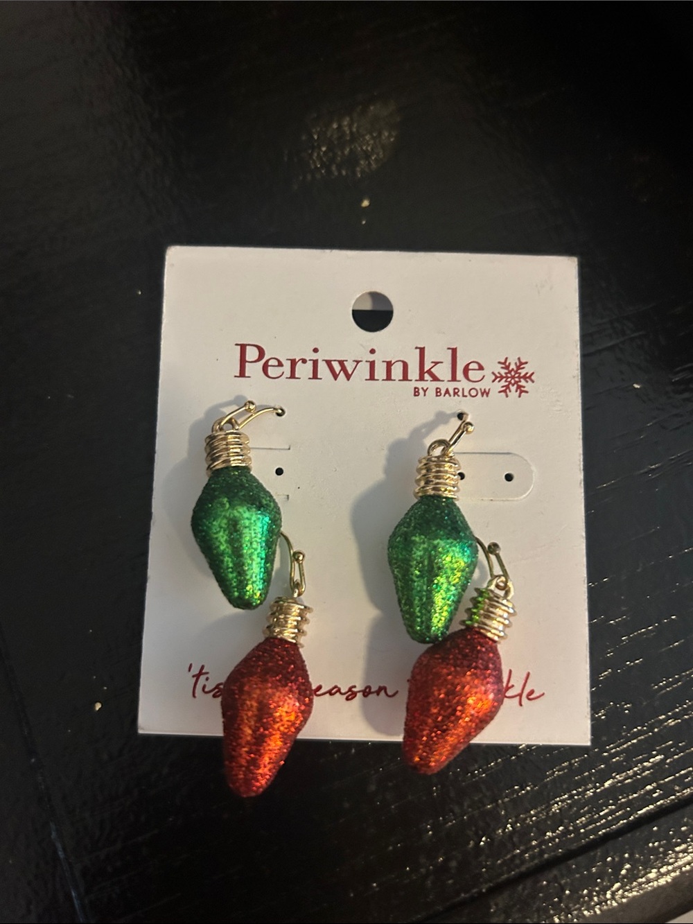 Periwinkle by Barlow Glitter Holiday Light Drop Pierced  Earrings - Green & Red
